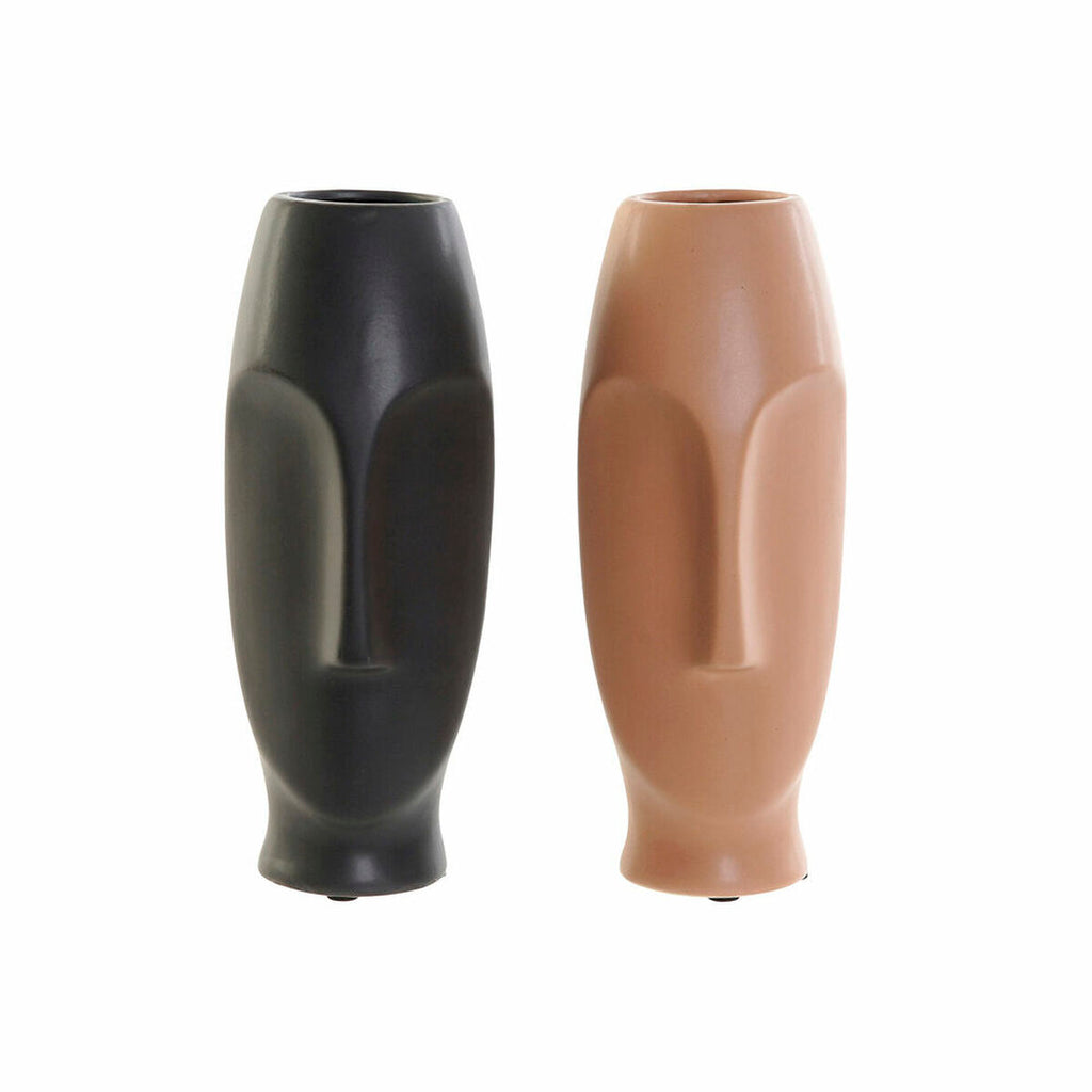 Vase DKD Home Decor Dark grey Light Pink Ceramic Modern 9,5 x 9,5 x 28