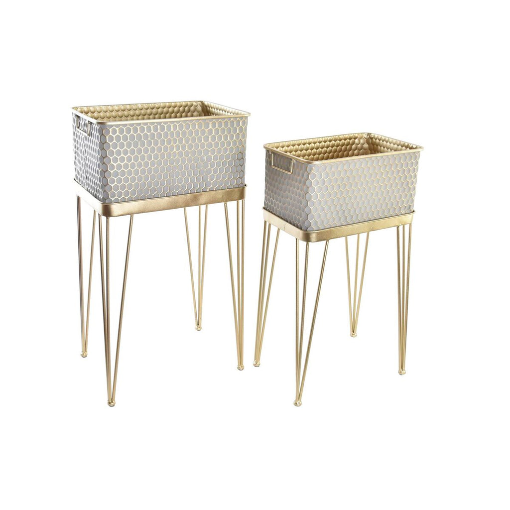 Set of planters DKD Home Decor Grey Golden Metal Arab (40,5 x 31 x 76