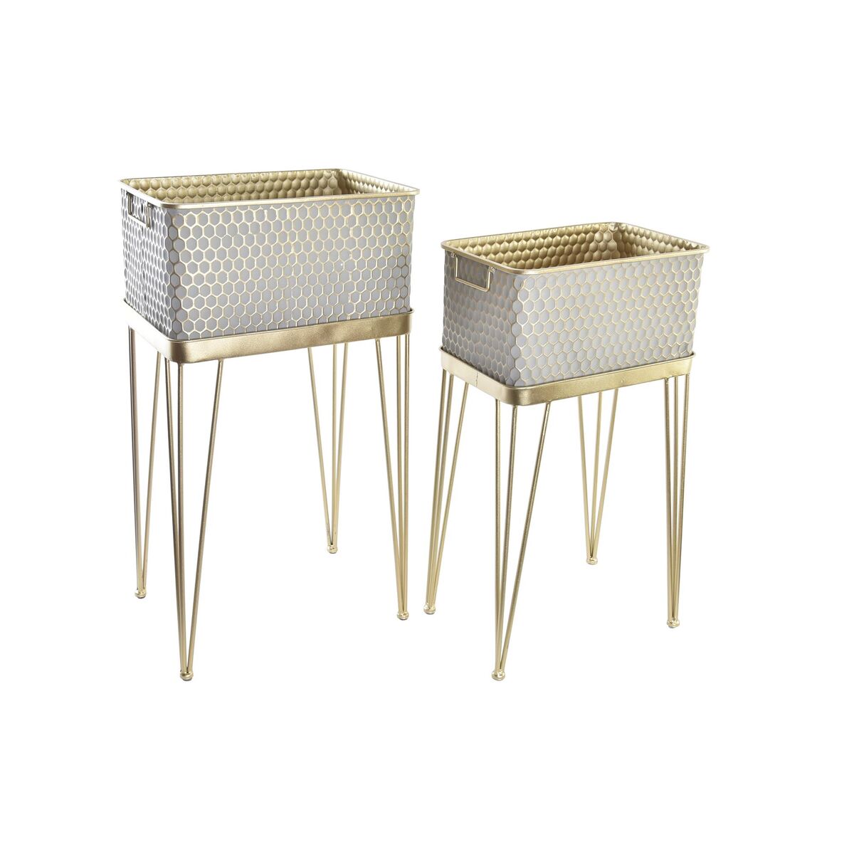 Set of planters DKD Home Decor Grey Golden Metal Arab (40,5 x 31 x 76