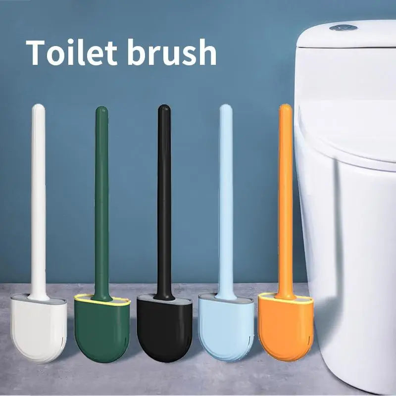 Wall Hanging Toilet Brush with Holder Long Handled Silicone Toilet