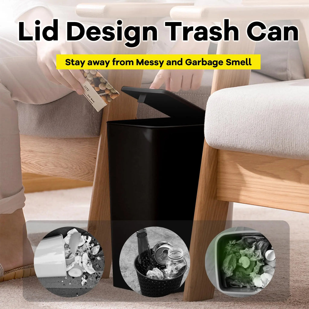 Bathroom Trash Can-10L Small Garbage Can with Press Top Lid for