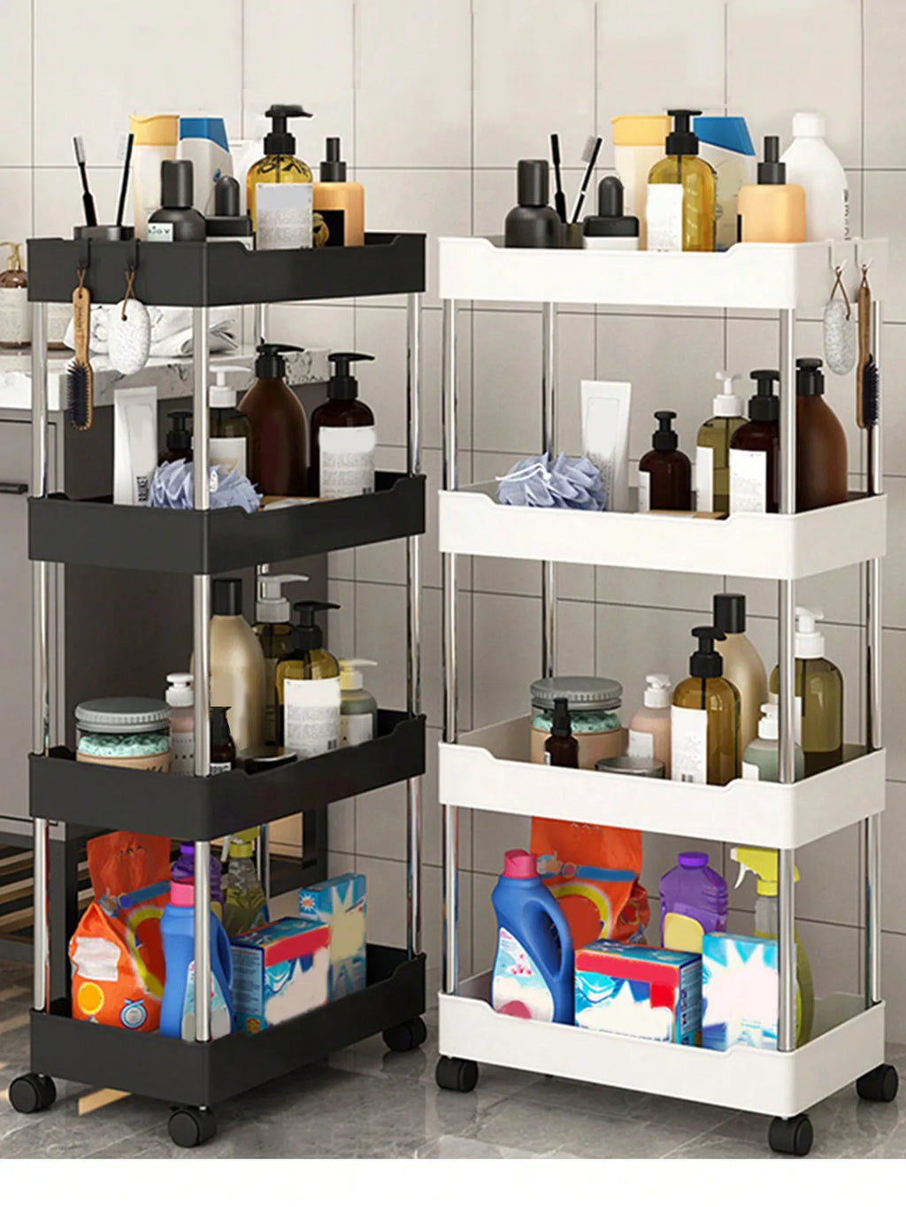 1pcs 3/4 Tier Rolling Utility Cart Storage Shelf Movable Gap Storage