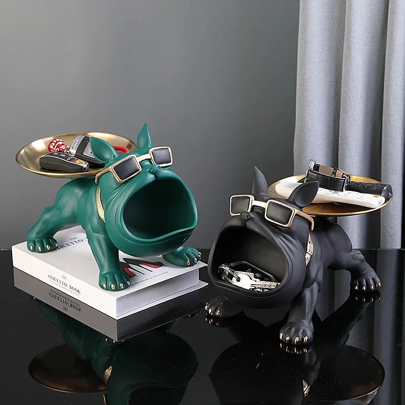 Resin Dog Statue Bulldog Statue Storage Tray Animal Decoration Resin