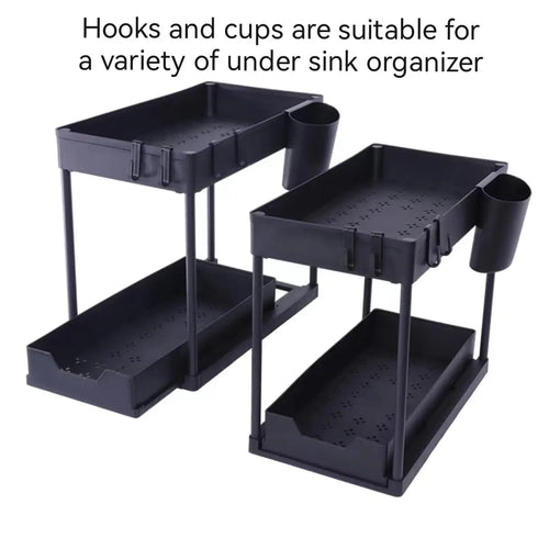 Under Sink Organizers 2 Tier Under Bathroom Cabinet Holder with Hooks