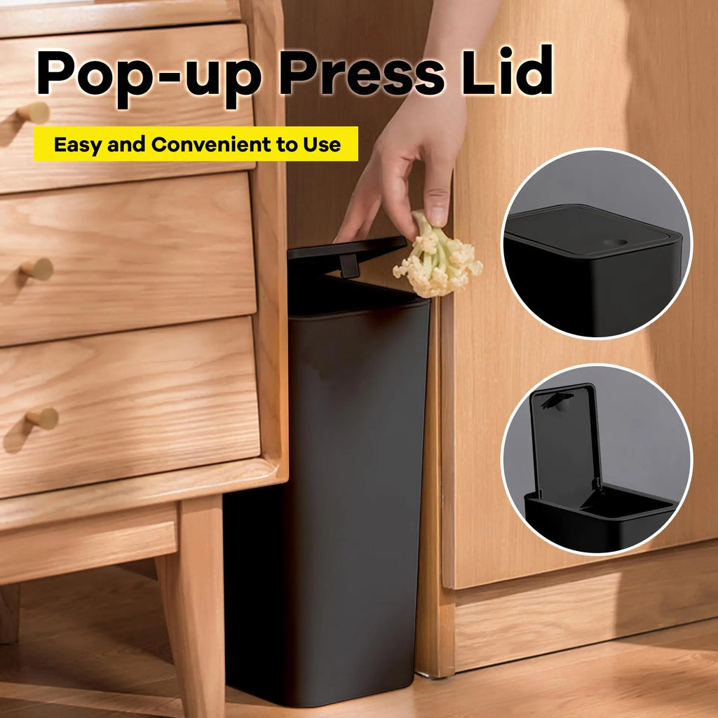 Bathroom Trash Can-10L Small Garbage Can with Press Top Lid for