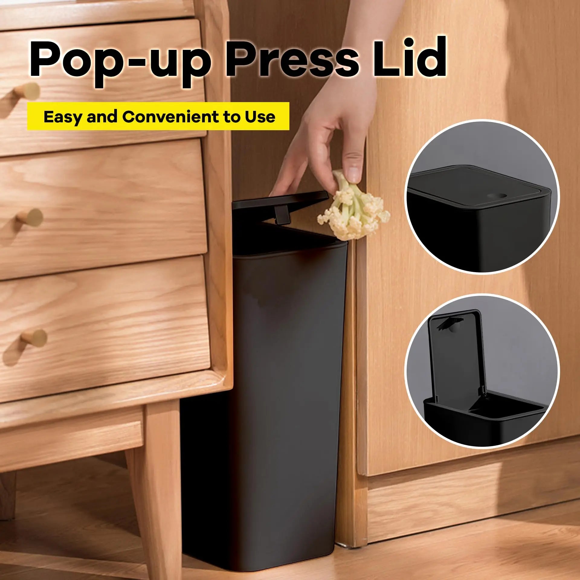 Bathroom Trash Can-10L Small Garbage Can with Press Top Lid for