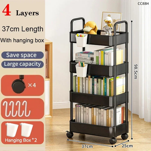 Bookshelf Storage Trolley Mobile Kitchen Organizer Cart With Wheels