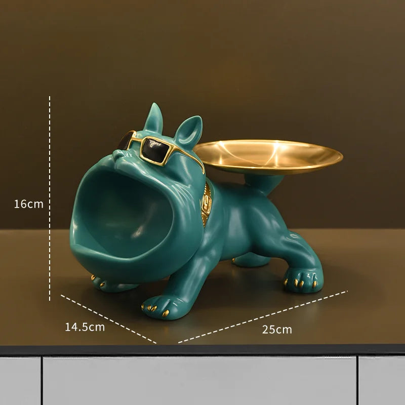 Resin Dog Statue Bulldog Statue Storage Tray Animal Decoration Resin