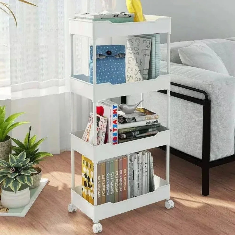 Bookshelf Storage Trolley Mobile Kitchen Organizer Cart With Wheels