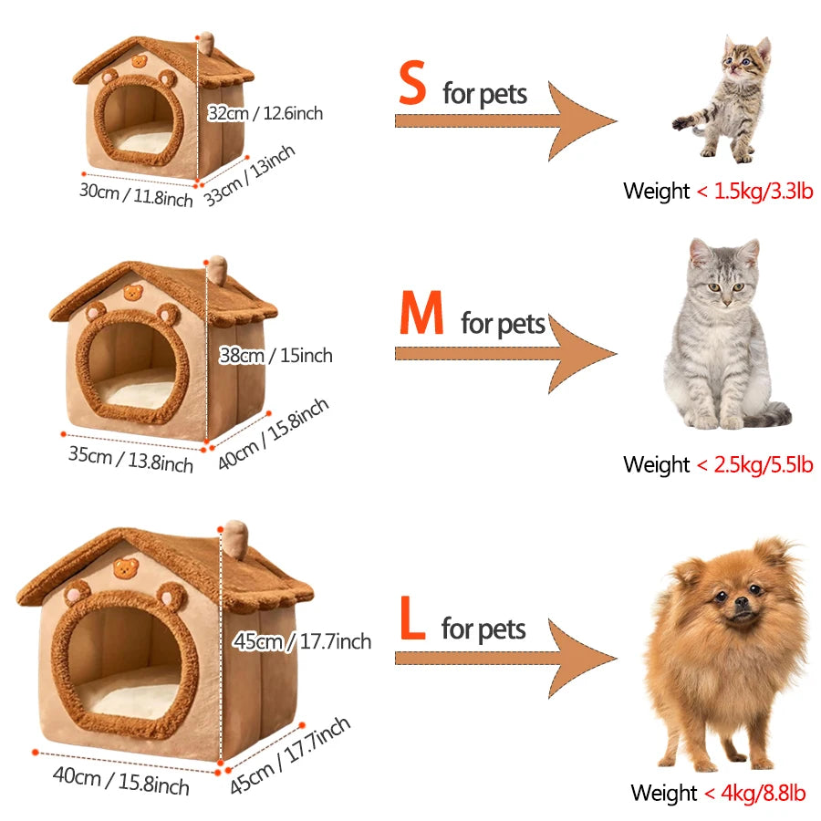 Foldable Pet House Removable Washable Cat House Puppy Cave Sofa Pet