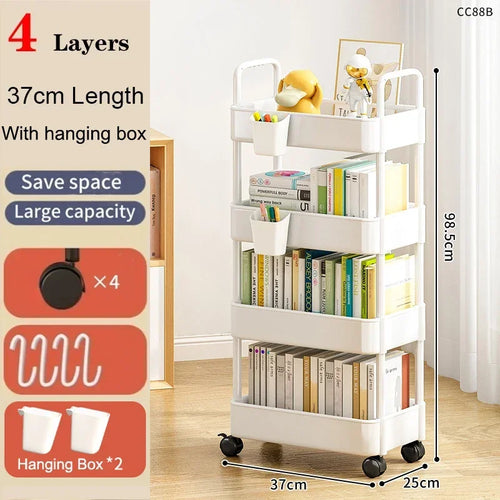 Bookshelf Storage Trolley Mobile Kitchen Organizer Cart With Wheels