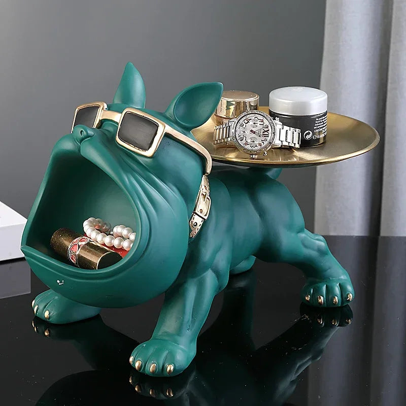 Resin Dog Statue Bulldog Statue Storage Tray Animal Decoration Resin