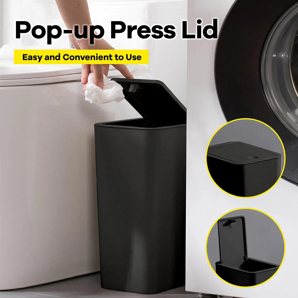 Bathroom Trash Can-10L Small Garbage Can with Press Top Lid for