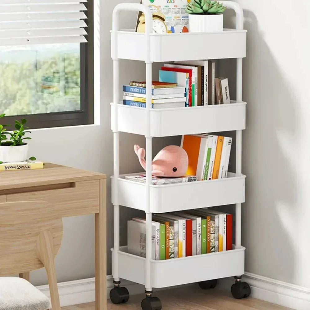 Bookshelf Storage Trolley Mobile Kitchen Organizer Cart With Wheels