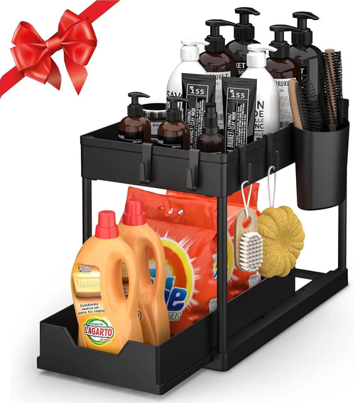 Under Sink Organizers 2 Tier Under Bathroom Cabinet Holder with Hooks