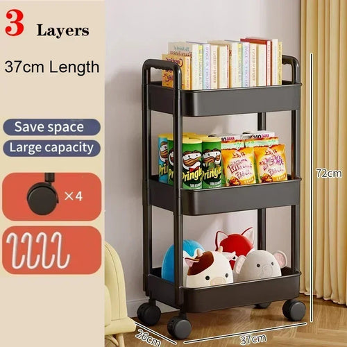 Bookshelf Storage Trolley Mobile Kitchen Organizer Cart With Wheels