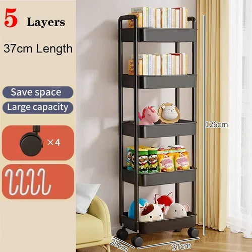 Bookshelf Storage Trolley Mobile Kitchen Organizer Cart With Wheels